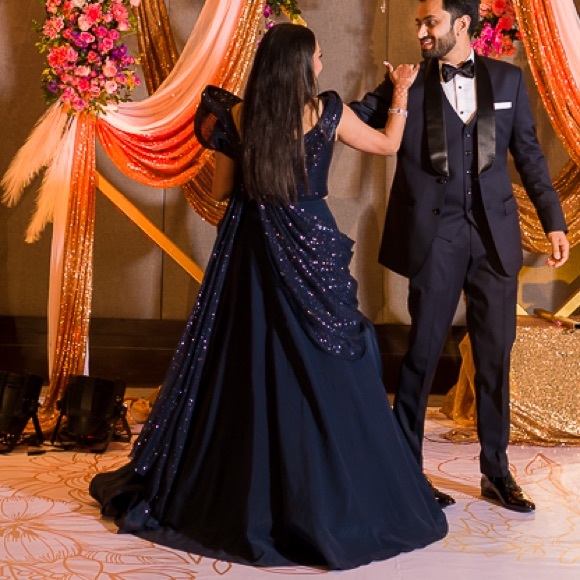 Gaurav Gupta two piece flowy gown in midnight blue - Picture 6 of 7